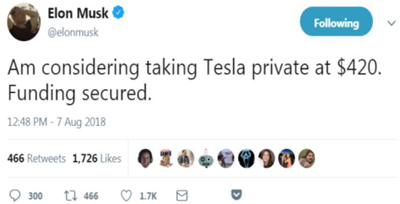 特斯拉私有化的17天:马斯克一场关于私有化的独角戏? 特斯拉私有化的17天:马斯克一场关于私有化的独角戏?