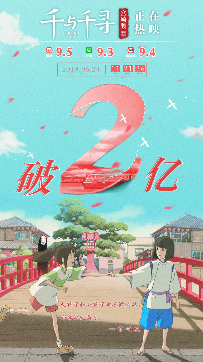 《千与千寻》内地票房破2亿