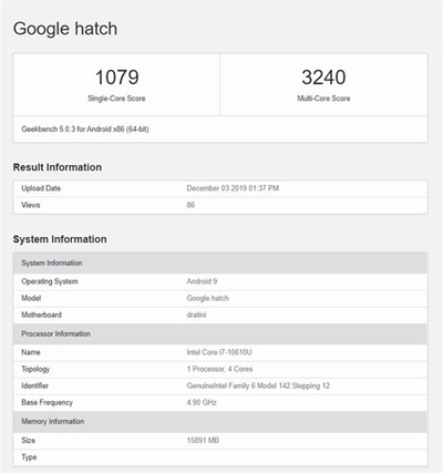 谷歌 Hatch 笔记本 Geekbench 跑分曝光英特尔新款处理器 谷歌 Hatch 笔记本 Geekbench 跑分曝光英特尔新款处理器